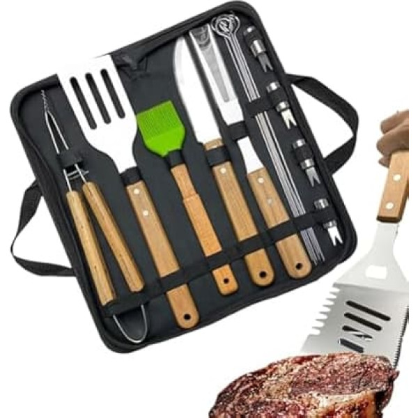 Grillzubehör BBQ - Grillspatel-Set 16-teilig | Rostfreie Grillzange Grillbürste Kochzubehör BBQ-Zubehör für Outdoor Camping Picknick