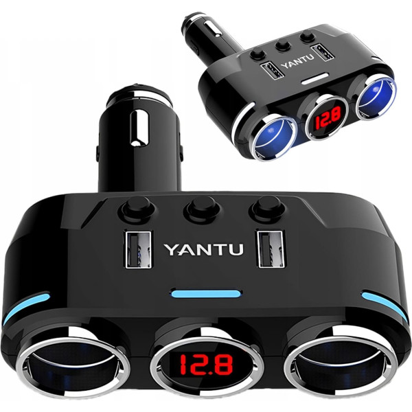 Retoo Cigarešu aizdedzinātāja kontaktligzdas sadalītājs 2x USB-A LCD lādētājs 12/24 V 100 W