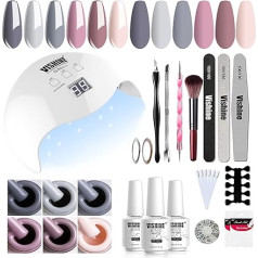 Vishine 40W UV LED Lamp Set Semi Permanent Soak Off Gel Nail Polish Base Gel Top Coat Brush Rhinestone Decoration Nail Art Manicure Kit