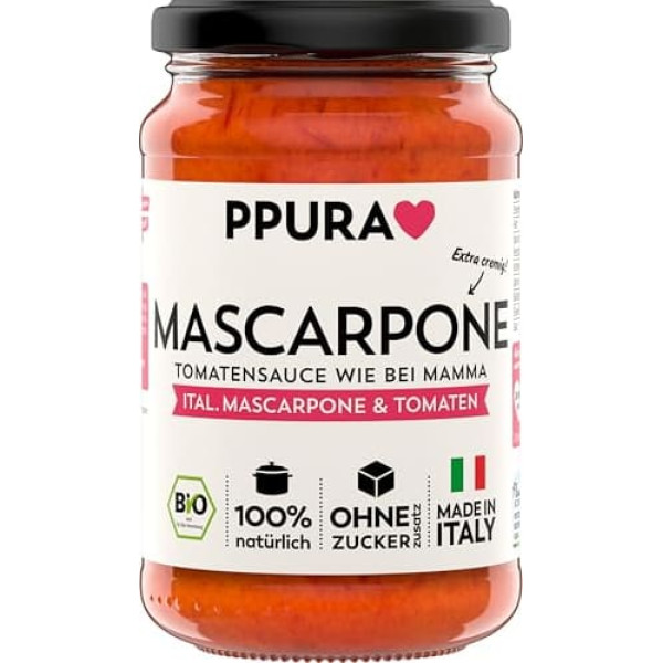 PPURA Organic Tomato Sauce Mascarpone | Pasta Sauce with Italian Mascarpone & Tomatoes | Sugo Made in Italy | 100% Natural No Additives | Pasta Sauce from Italy | 340 g Glass