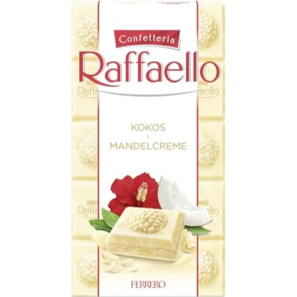 Ferrero Raffaello Bar - White Chocolate with Coconut and Almond Cream - 1 x 90g Chocolate Bar (Pack of 6)