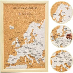 Splosh Travel Map - Small White Europe Map Pin Board with 100 Pins, Wooden Map, Cork Board, Wooden Board, World Map, Travel Gift