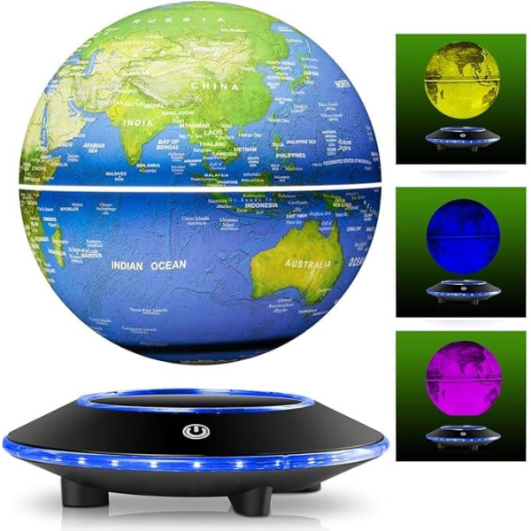 UVEHAS Floating Globe, 6 Inch Magnetic Levitation Floating World Map Globe Lamp, Floating Rotating LED Ball Night Lights Room Desk Decorative Lamp (7 Colours Lights)