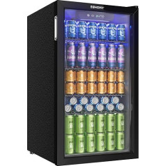 EUHOMY Beverage Refrigerator, Mini Fridge for 126 Cans with Glass Door, Small Fridge with Adjustable Shelves for Lemonade, Beer or Wine, for Home/Bar/Office, Black Stainless Steel