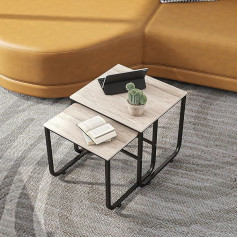FOUBAM Industrial Style Coffee Table, Set of 2, Side Tables, Sofa Table, Coffee Table, Nested Side Tables Made of Metal and Wood, for Small Spaces, Vintage Sofa Tables, Black and Natural