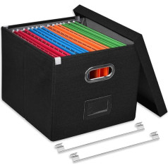 Umtiti A4 Document Organizer Box with Lid, Letter Size File Folder Storage, Easy Slide, Durable Hanging File Box for Office/Decor/Home, Black, S-UK