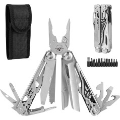 VIPERADE VAK2 Multifunctional Pliers, 20-in-1 Foldable Multitool Tool with Needle-Nose Pliers, Cable Cutter, Saw, Files, Bottle Opener, Screwdriver for Outdoor and Bag Clip with Belt Bag