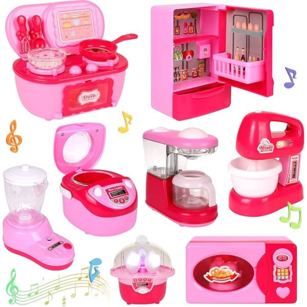 Miniature Dollhouse Furniture with Toys Coffee Fridge Blender Machine, Toddles Kitchen Appliance Set for Dollhouse Accessories, Kitchen Playset for Children Birthdays