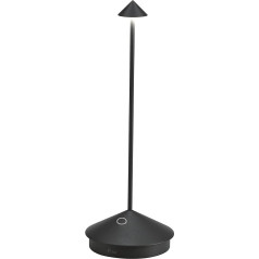 Zafferano Pina Pro, Kabellose wiederaufladbare LED-Tischlampe, Touch-Dimmer 2700K, IP54 für den Innen- und Außenbereich, Kontaktladestation, langlebiger Akku, Aluminiumgehäuse H29cm - Schwarz