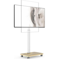AOKCOS TV Stand Rollable with Wooden Shelf, TV Stand with Wheels for 32-65 Inch Flat & Curved TVs up to 35 kg, TV Floor Stand 90° Rotatable Height Adjustable, Max. VESA 400 x 400 mm (White + Natural)