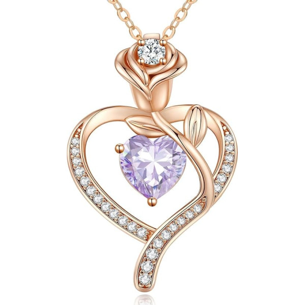 CDE Women's Rose Gold Heart Necklace 925 Sterling Silver Birthstone Gifts for Women with Pendant Jewellery Birthday Christmas Valentine's Day Mother's Day Mum