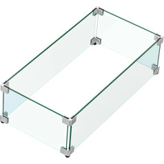 MESIDA 75 x 33 x 15 cm Fire Pit, Glass Windscreen, Tempered Glass, Fire Pit, Table Sign, Thick and Sturdy with Hard Aluminium Corner Bracket and Rubber Feet