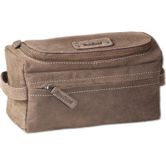 Large culture bag wash bag from Woodland made from soft, natural buffalo leather in dark brown/taupe, Dark Brown/Taupe, Toiletry bag