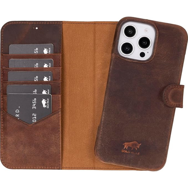 Solo Pelle Leather Case Compatible with iPhone 16 Pro Max in 6.9 Inch Removable Case (2-in-1) with Card Slots Suitable for MagSafe Accessories (Vintage Brown)