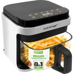 Nutrichef Air Fryer with 5.8 Quarters | 8-1 Preset Cooking Modes | Transparent Bowl for Best Cooking Results | Cooking Shrimp, Steak, French Fries, Wings, Chicken and
