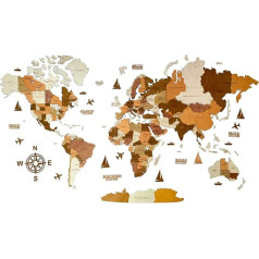 WoodLeo Wooden World Map 3D Art Large Wall Decor Any Occasion Medium Large XL Gift Wall Art for Home, Kitchen or Office Size XL (213 x 113 cm), California