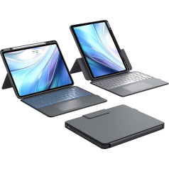 CHESONA Case for iPad Air 13 Inch with Keyboard, BackStand Rugged for iPad Pro 12.9 Keyboard with Touchpad, 10 m Protection, Removable Case, High/Landscape Format, 15°-180° Adjustable Stand, Grey