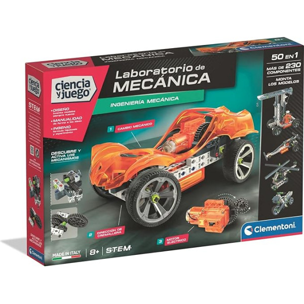 Clementoni Mechanichs 55563 Mechanics Laboratory, Motorised Kit for Children, Model Kit for Assembling and Promoting Creativity, Suitable for Children from 8 Years