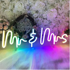 Glowing Mr & Mrs Neon Sign with Dream Colour and Intelligent Dimmability - Perfect Party Decoration and Wedding Gift! 60 x 20 cm, LED Neon Light, Romote Control for