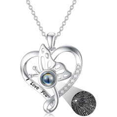 Dorunmo 925 Sterling Silver Personalised Photo I Love You Necklace 100 Languages Projection Pendant Jewellery Gift for Mother Women Wife Mother's Day Necklace