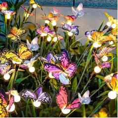 VEEKAY Solar Lights for Outdoor Garden, Pack of 4 24 LED Butterfly Fireflies Solar Garden Lights, Firefly Solar Garden Lights, IP65 Waterproof Swinging Solar Lights for Yard, Patio, Walkway Decoration