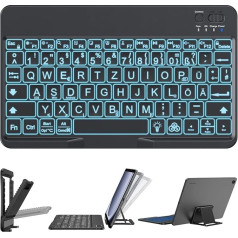 OMOTON Bluetooth Keyboard with Large Print for iOS/Android/Windows, QWERTZ Wireless Keyboard for iPad Air/Pro/Mini/11/10.9/iPhone, Rechargeable, 7-Colour Lighting, Ultra Thin, Black