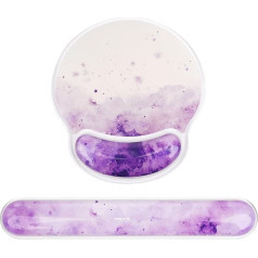 MOSISO Gel Wrist Rest for Mouse Pad & Keyboard Set, Circle Curved Ink Cloud Ergonomic Mouse Mat, Non-Slip Base, Home/Office, Pain Relief & Soft Cooling Gel Pad for Computer, Laptop, Purple
