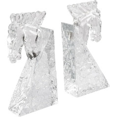 DONOUCLS Crystal Bookends with Handmade Horse Head Design & Iceberg Look - 1 Pair of Sturdy Non-Slip Book Holders for Office, Home or Home Office with Gift Box