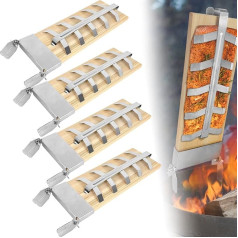 NAIZY Flame Salmon Board, 4 x Flame Salmon Boards with Stainless Steel Holder, Salmon Boards 5 Levels, Adjustable Flame Salmon for Fire Bowl for Barbecuing, Outdoor Grill, Cedar Wood Board, Load