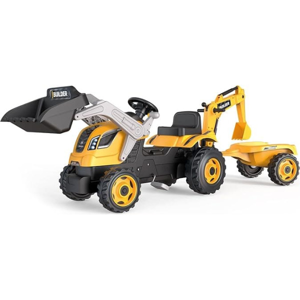 Smoby - Tractor Builder Max + Trailer - Shovel Excavator for Children - Adjustable Seat - Steering Wheel with Horn