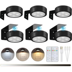 Lightsjoy LED Picture Light Wireless Pack of 6 Picture Light Battery USB Rechargeable Black Picture Frame Lighting with Remote Control 3 Colour Temperatures Dimmable Dart Picture Lamp Magnetic with