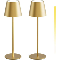 K-Bright Pack of 2 LED Dimmable Battery Table Lamps, Wireless, Rechargeable, 3000K/4000K/6000K, Three Colour Temperatures, Table Lamp with USB-C, IP54 Waterproof, Gold