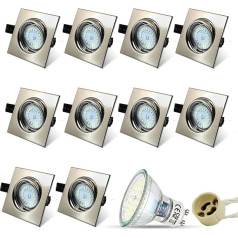 HiBay Set of 10 Square LED Recessed Spotlights 230 V GU10 Spotlights 5 W Neutral White Swivelling Recessed Spotlights Brushed Stainless Steel Recessed Lights with Socket