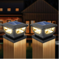 LED Post Cap Solar 7 x 7 8 x 8 9 x 9 10 x 10, 3000 K Warm White Solar Post Light Fence Post Lighting Solar Light Post IP65 Waterproof for Wooden Posts, Patio, Fence Lighting (2 Pieces)