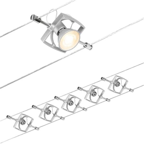 Paulmann 94430 CorDuo Cable System Set Mac II DC Max. 5 x 10 Watt Expandable Chrome Matt Wire Rope Plastic GU5.3 Wire Cable System without Bulb, Chrome Matt/Chrome