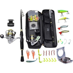 AMEEDA Allround Angelrute Teleskop Angelrute Combo Und Reel Full Kit Spinning Angelrolle Gang Pole Set 100M Angelschnur Köder Haken Jigkopf Einsteiger (Color : 2.1M Rod 3000 Reel)
