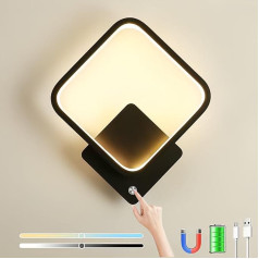 LED Wall Light Indoor Battery Wall Lamp Touch Dimmable Bedside Lamp with Switch without Power Connection Wireless Rechargeable USB Magnetic Wall Light for Bedroom Kitchen Living Room with 4000 mAh