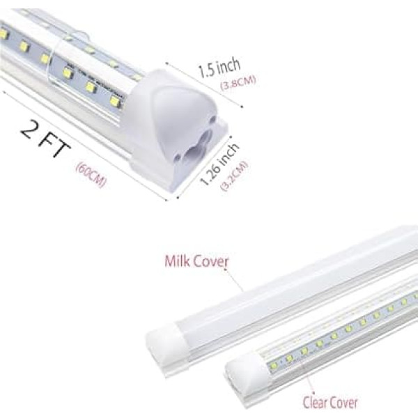 aiwooping,T8 Integrated LED Tube Light 60CM 20W, V-Shape Design, High PF>0.9, Flicker-Free,Replacement for Fluorescent Tubes,Pack of 6 (Nature White 4000K, 60CM 20W Milk Cover)