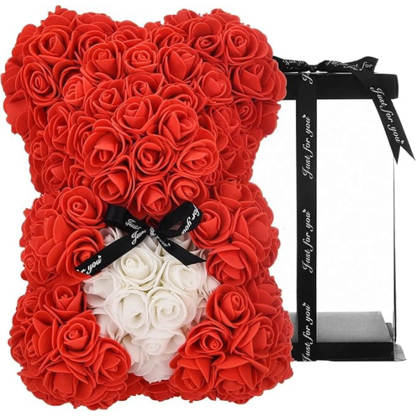 Gifts for Mum, Birthday Gift for Women, Valentine's Day Gift, Bear, Rose Teddy Bear in a Gift Box, Fully Assembled Gift Box, Wedding and Anniversary (Large Red)