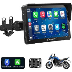 Carpuride W702 Pro Motorcycle Carplay Screen with Intercom Function, Wireless CarPlay and Android Car, Portable Waterproof 7 Inch Touch Screen, Improved Dual Bluetooth, Navigation, Compass