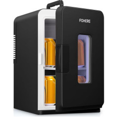 FOHERE 2-in-1 Mini Fridge, 15L Fridge for Room with Cooling and Heating Function, DC/AC for Cars, Offices and Dorm, Eco Low Noise Mode, for Cosmetics and Drinks, Black