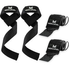 MERCURYAL Pack Straps Gym + Handgelenkbandagen Gym zum Gewichtheben - Lifting Straps - Gym Grips - Crossfit Handgelenk - Gym Fitness Zubehör Gym