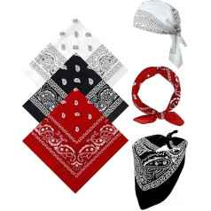 BPTRKOM Pack of 3 Bandana, Bandana, Head Scarf for Men and Women, Bandanas with Pattern, Headwear, Hair Scarf, Neck Wrist Head Biker (Black + Red + White), black