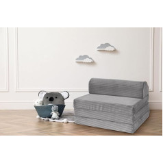 Traumnacht Clara Children's Armchair / Guest Folding Mattress with Removable Cover Made of High-Quality Corduroy Fabric, Washable, 65 x 196 x 8.5 cm, Grey, Produced according to German Quality