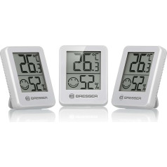 Bresser Temeo Thermometer Hygrometer, Hygro Indicator Set of 3 for Desk or Wall Mounting with Room Climate Indicator, White, 4.5 x 1.6 x 5.8 cm