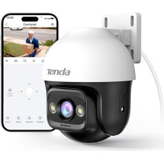 Tenda 3MP Outdoor WiFi Surveillance Camera, 2K IP Camera Outdoor with Night Vision 30 m in Colour, 2-Way Audio, IP65, AI Person and Motion Detection, Automatic Tracking, Compatible with Alexa, CH3