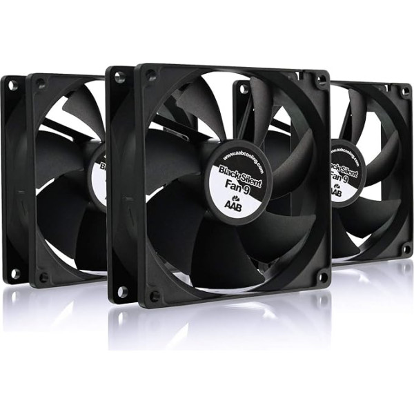 AABCOOLING Black Silent Fan 9 - Quiet and Efficient 92 mm Case Fan with 4 Anti-Vibration Pads - Fan 12 V, Housing Fan, Cooling, Cooler, 21 dB(A), 76 m3/h - Value Pack of 3