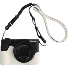 VOVMOEYA Camera Half Case for Canon PowerShot V1 PU Leather Camera Cage Kit with Camera Strap, White