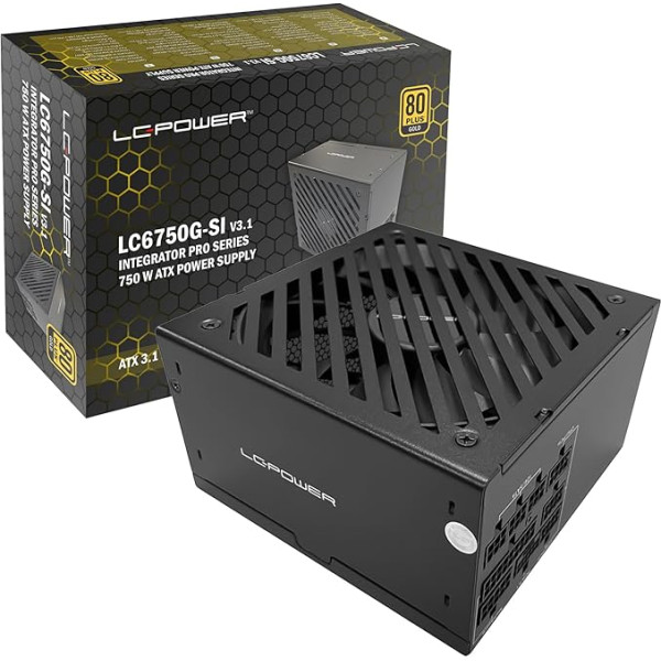 LC-POWER ATX PC Power Supply 750W, PCI-Express 5.1 80 Plus Gold, 135 mm Fan, Fully Modular Cable Management Integrator Pro Series LC6750G-SI V3.1