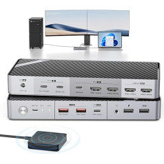 Minisopuru KVM Switch for Laptop and Desktop - 4K@60Hz KVM Switch Dual Monitor with 2 HDMI, 15W Charge, USB C KVM Docking Station for Thunderbolt 5/4/3, USB-C Windows Laptops (Not Support Macbook)